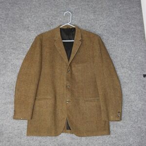 Vintage Harris Tweed Blazer Mens XL Brown Herringbone Wool Sport Coat Jacket